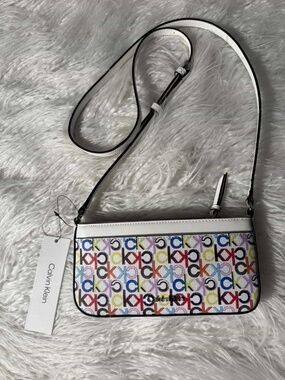 Calvin Klein Logo Shoulder Bag Multicolor White Silver Hardware
